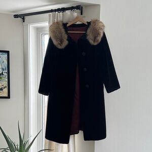 Vintage Black Teddy Jacket with Fur Trim